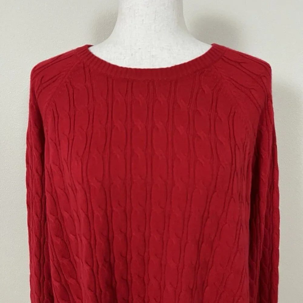 Red Cable Knit Sweater Womens Size 1X Soft Cozy Christmas Holiday Croft & Barrow